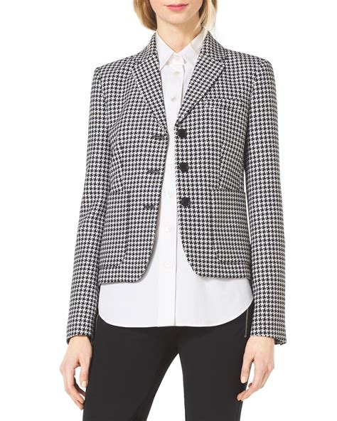 michael kors black houndstooth jacket|Michael Kors Collection Houndstooth Print Blazer .